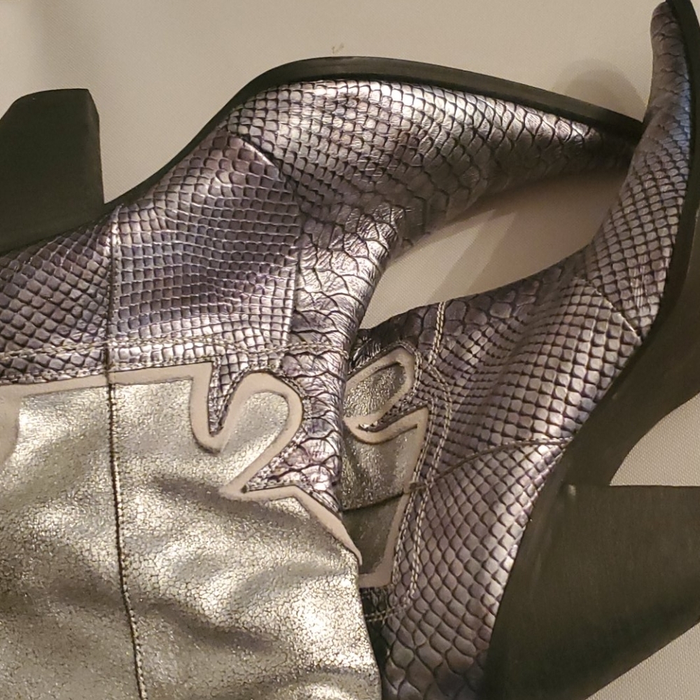Silver Metallic Faux Suede Cowboy Boots